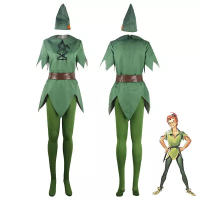 Adult Mens Classic Peter Pan Forest Cosplay Costume Tunic Hat Tights Halloween • £45.58