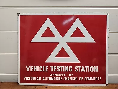 Vintage Enamel Vehicle Testing Station Vacc Sign • $400