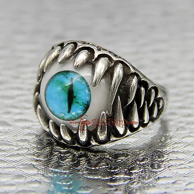 Punk Stainless Steel Turquoise Evil Cat's Eye Eyeball Men's Biker Ring Size 7-13 • $8.99