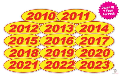 Oval Model Years Vinyl Car Window Stickers (Red/Yellow) (12 Of 1 Year Per Pack) • $18.52