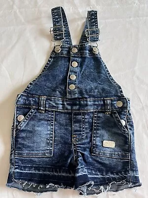 7 For All Mankind Toddler Girls Overall Shorts Size 4T Blue Denim Bib Distressed • $7