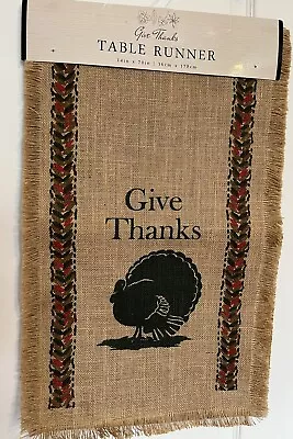  Give Thanks Fall Thanksgiving Jute Burlap With Turkey Table Runner 14 X70  🦃 • $11.95