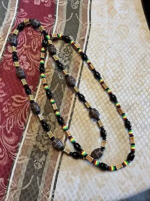 Lot Of 2 Acrylic Bead Rasta Reggae Bamboo Necklaces Africa Jamaica • $14.77