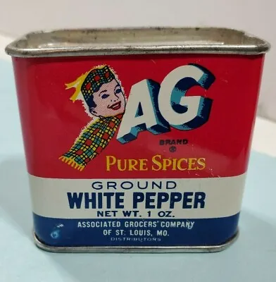 Vintage AG Pure Spices GROUND WHITE PEPPER SPICE Can TIN Litho St. Louis MO LASS • $14.94