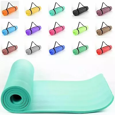 Extra Thick Yoga Mat 15mm Non Slip Exercise Pilates Gym Picnic Camping Straps • £11.99