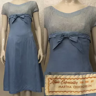 Vintage 1960s Ladies Soft Blue Prom Dress Evening Gown Lace Bow Wendy Peter Pan • $52
