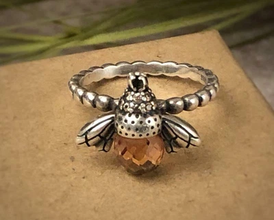 $129.87 • Buy Vintage Ring Bee Sterling Silver925 European Citrine Stamp Original Jewelry Rare