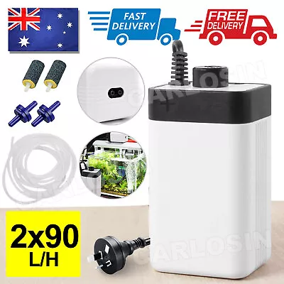 Oxygen Pump Aqua Fish Tank Aquarium Pond Air Bubble Disk Stone Aerator 2 Outlet • $18.95