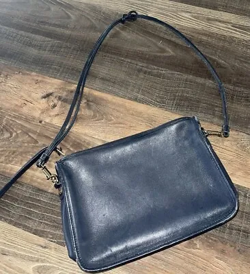 Vintage Carriage Court Blue Leather Crossbody Bag Purse Convertible • $16.92