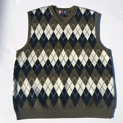 RALPH LAUREN CHAPS Mens V-Neck Sleeveless Pullover Sweater Size L Argyle Pattern • $29.88