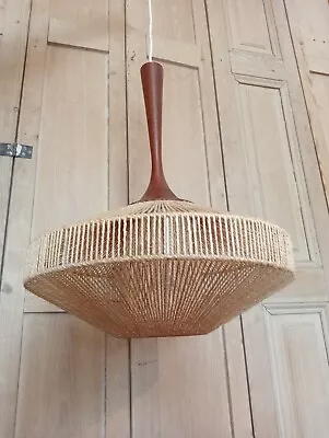 Mid Century Danish Fog And Morup Pendant Light In Jute And Teak Superb Condition • £395