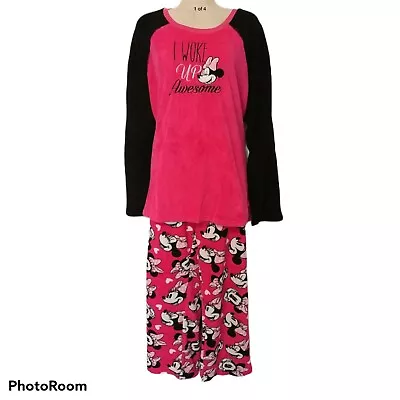 Disney Minnie Mouse Pink Fleece Pajama Set  I Woke Up Awesome  2X (18/20) • $34