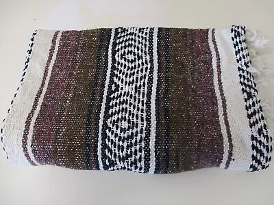 Mexican Blanket Throw Rug Brown Woven Stripe Picnic Festival Camping M101 • £22