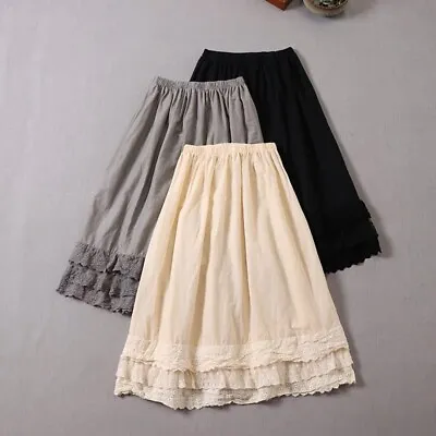 Elastic Waist Swing A-line Underskirt Mori Casual Lady Lace Trim Skirt Petticoat • £26.99