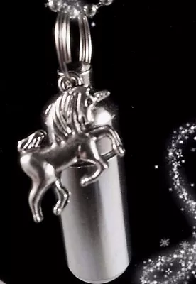 SILVER UNICORN NITRO PILL HOLDER KEYCHAIN With Inner Vial And Velvet Pouch • $6.75