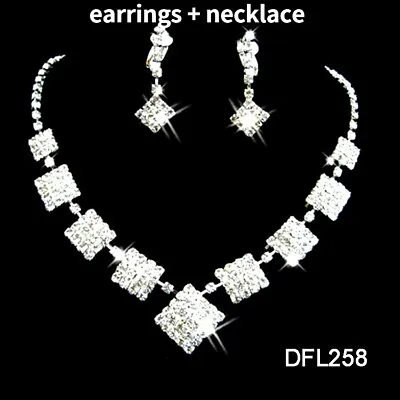 £5.69 • Buy Sparkling Silver Wedding Bridal Crystal Rhinestone Necklace Earring Set UK