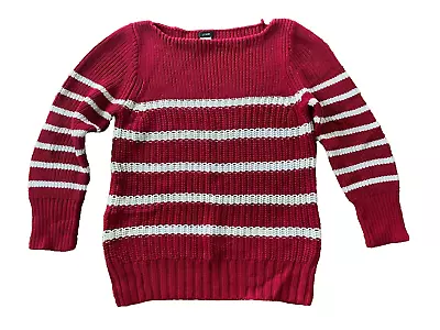 J. Crew Boat Neck Nautical Striped Ripple Stitch Thick Chunky Knit Red Sweater M • $9.99