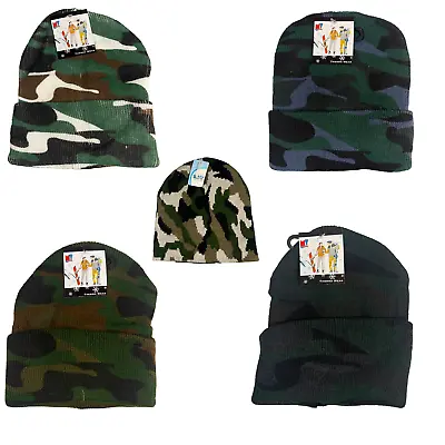 2pk Camo Short Beanie Cuff Knit Hat Winter Hunt Cap Slouchy Skull Ski Men Woman • $8.88