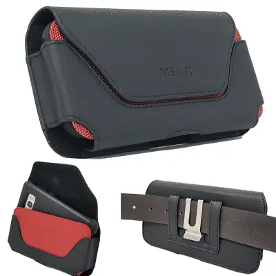 $12.98 • Buy For IPhone 14 Pro Max,13 Pro Max, Red Black Leather Pouch Case Belt Clip Holster
