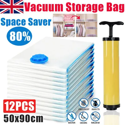 £7.59 • Buy Pack Of 12 Space Saving Vacuum Storage Bags Clothes Bedding Organiser 50 X 90cm