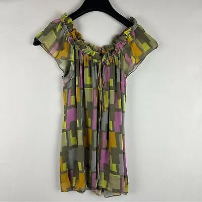 Milly Colorful Silk Lined Blouse Size 2 Ruffled Neckline • $24.64