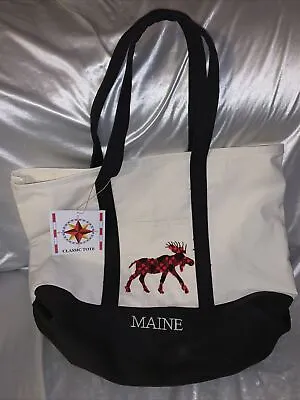 Maine Classic Canvas Tote Bag With Moose 23” X 15” X 5” NEW WITH TAG • $27.99