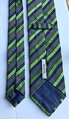 Pal Zileri Blackgrey & Lime Stripes  Silk & Wool Tie Made In Italy 🇮🇹 • $11.93