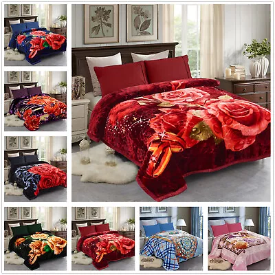 Rose Theme Mink Blanket Reversible Thick Blanket Winter Blanket Queen King Size • $56.99