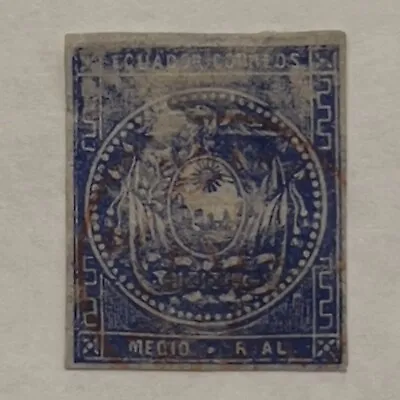 1865 Ecuador Imperf 1/2 Real Stamp Blue • $86.81