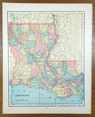 Vintage 1903 LOUISIANA Map 11 X14  ~ Old Antique Original NEW ORLEANS SHREVEPORT • $19.87