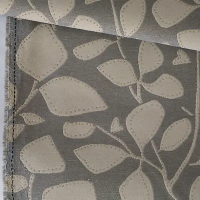 Vtg Luxury Upholstery Fabric Contemporary  Botanical Gray Cream Leaves 3.2 Yds • $38.50