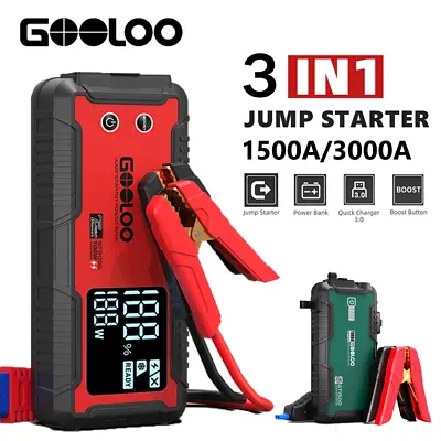 $115.99 • Buy GOOLOO Car Jump Starter 12V Battery Charger Power Bank Heavy Duty 1500A/3000A AU