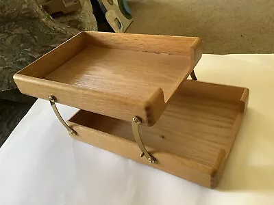 VTG MCM Expandable Desk Organizer Wood Paper Mail File Tray 2 Tier Dovetail • $23.99