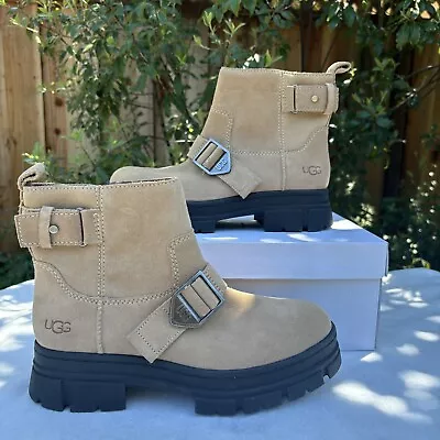 New Ugg Ashton Boots Ankle Straps Buckle Zip Rugged Sand Suede Women Sz 8 • $64.89
