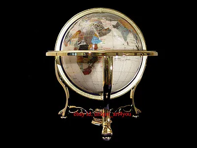 13  Pearl Ocean Gold 3- Leg Table Stand Gem MOP Gemstone World MAP Globe • $149