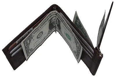 $17.49 • Buy Mens Brown Cowhide Leather Double Money Clip Z Fold 9 Credit Card Wallet