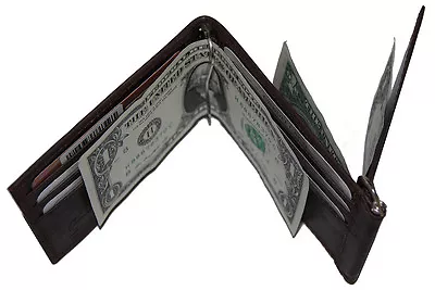 Mens Brown Cowhide Leather Double Money Clip Z Fold 9 Credit Card Wallet • $17.49