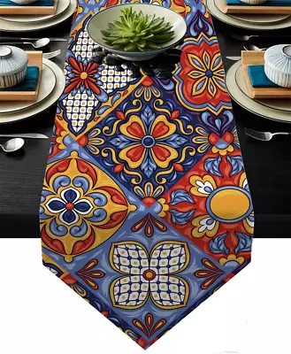 Mexican Talavera Ceramic Tile Pattern Linen Table Runners Dinner Table Settin... • $22.76