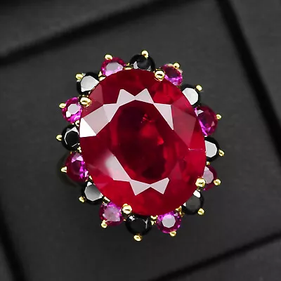 Striking Vivid Red Ruby Oval 19Ct 925 Sterling Silver Handmade Rings Size 6.75 • $34.99