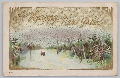 $2.80 • Buy Holiday~New Year~Horse Drawn Sleigh In Winter Scene~Vintage Postcard