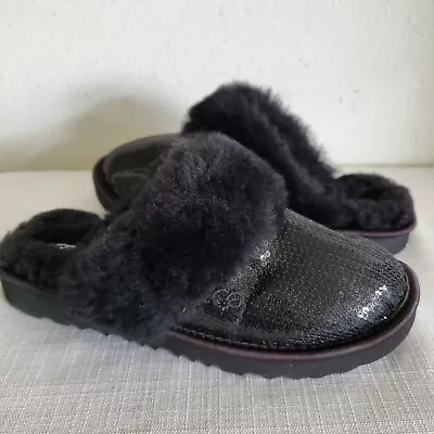 Nwob Kids Girls Size 6 Black Ugg Cozy Ii Mirror Ball Slippers 1151772k Womens 8 • $79.95