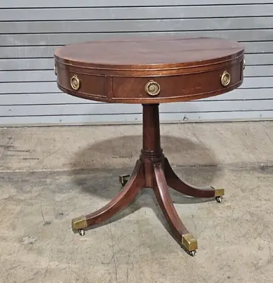 Baker Furniture Mahogany Round Drum Top Occasional Table Single Drawer Casters • $599