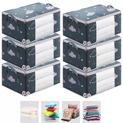 3/6Pcs Underbed Clothes Storage Bags Zipped Organizer Wardrobe Cube Closet Boxes • £14.95