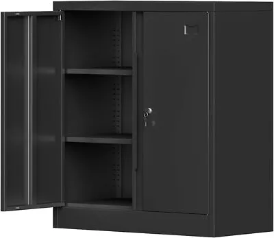 Metal Storage Cabinet Garage Storage Cabinet With Doors 2 Adjustable Shelves • $114.98