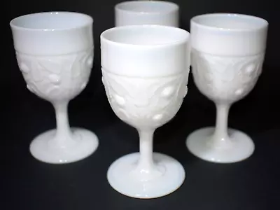 Set Of 4 Vintage Milk Glass Water Wine Goblets Glasses Embossed • $29.95