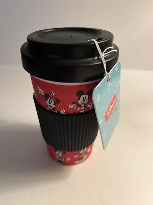 NWT Disney Christmas Mickey Minnie Red Snowflake Reusable Bamboo Travel  Mug • $12