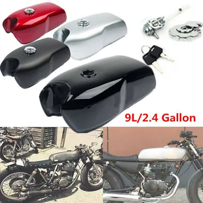 9L/2.4 Gallon Vintage Motorcycle Cafe Racer Seat Fuel Gas Tank +Cap Switch Steel • $247.99