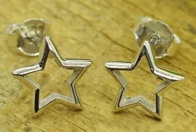 Men's Metal 925 Sterling Silver Open Star Stud Earring 14k White Gold Plated • $25.19