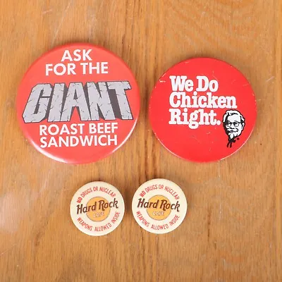 Lot Of 4 Vintage Advertising Pinback Buttons KFC Hard Rock Arby's • $34.99