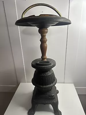 Vintage Pot Belly Stove Black Cast Floor Stand With Amber Glass Ashtray • $94.99